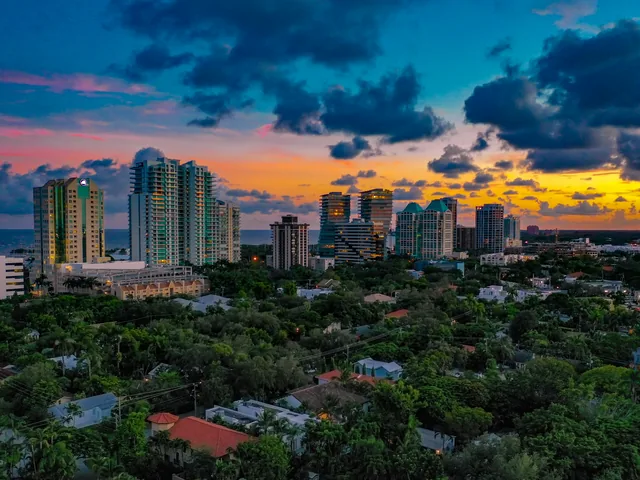 Coconut Grove skyline at sunset