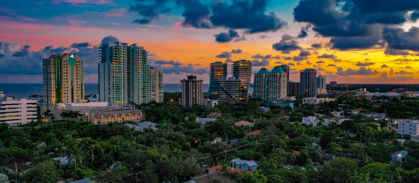 Coconut Grove skyline at sunset