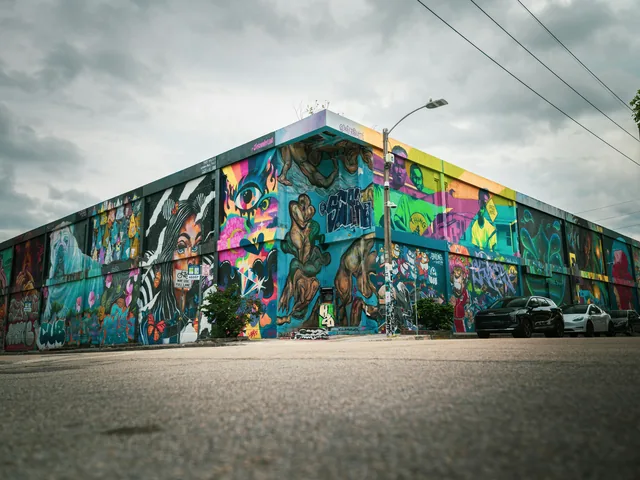 Colorful murals along a Wynwood street