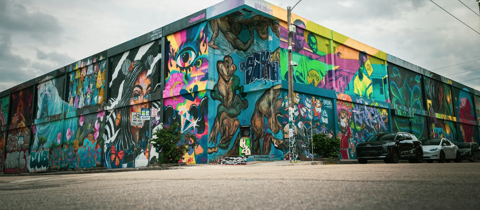 Colorful murals along a Wynwood street